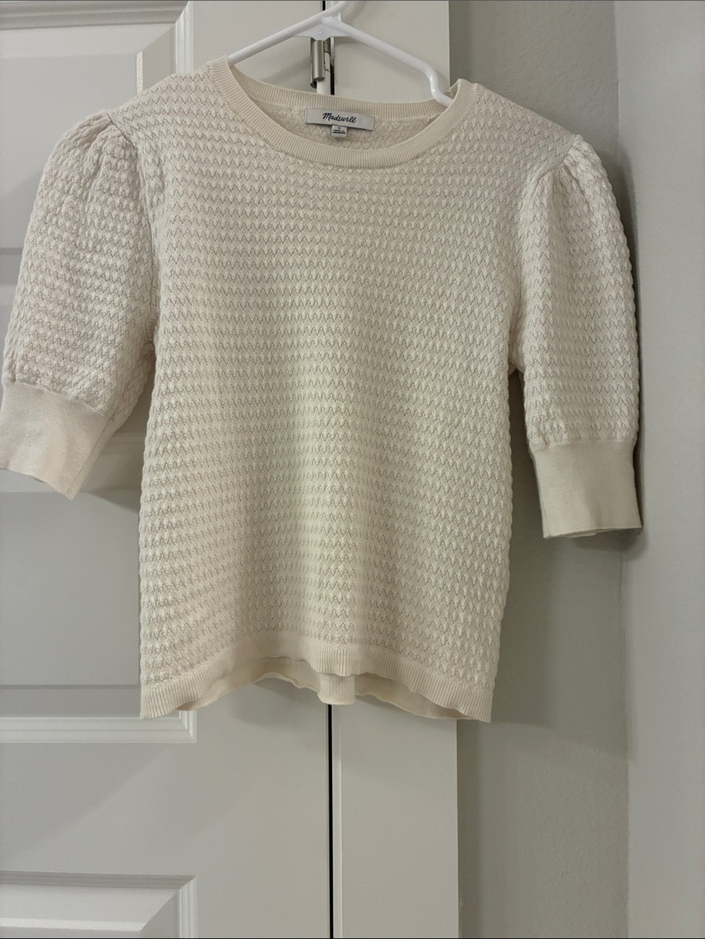 Madewell Ivory Textured Puff-Sleeve Top